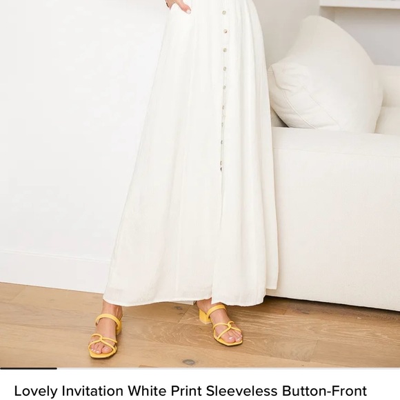 White Sleeveless Button-Front Maxi Dress - Picture 1 of 7
